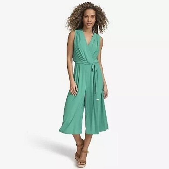 Women's Size 10 Harper Rose Sleeveless Wide-Leg Cropped Green Jumpsuit - Picture 1 of 13
